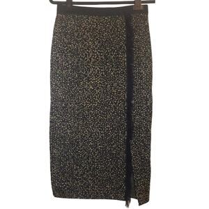 New Essentiel Antwerp Fringed Jacquard Pencil Skirt SIZE 6 Black & Gold Metallic